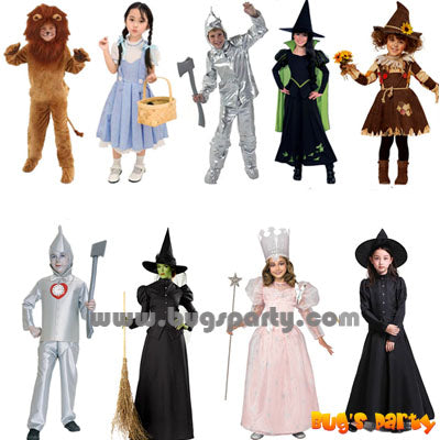 Wizard of Oz costumes, Dorothy, Scarecrow, Wicked witch of west, Tin man, Lion