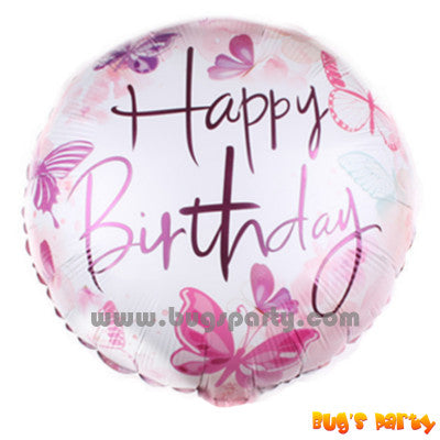 Happy birthday balloon with butterflies and flowers