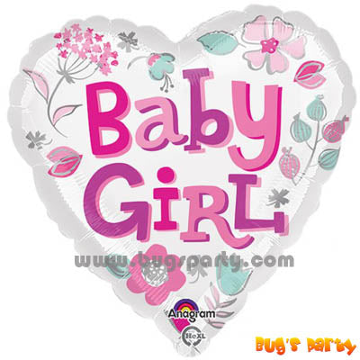 Heart shaped baby girl helium balloon