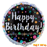 Happy Birthday foil balloon with colorful dots