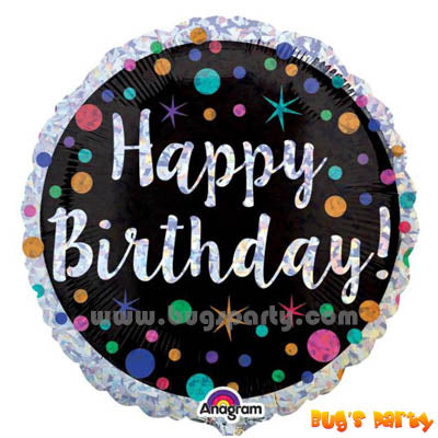Happy Birthday foil balloon with colorful dots