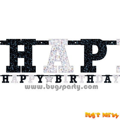 Black and White Prismatic Happy Birthday Letter Banner