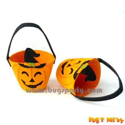 felt pumpkin pail for treat or trick
