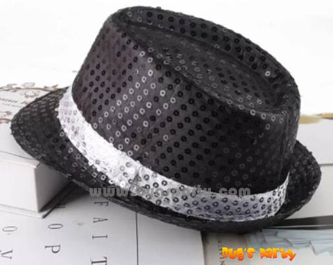 Mardi Gras, Black White, Solid Color Sequin Fedora