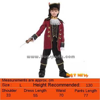 Pirate costume for kids with attached vest, red jacket