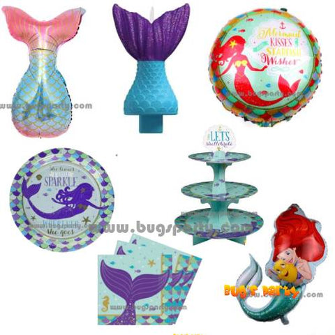 Mermaid Theme birthday supplies, Balloon, Plates, Candle, Napkins