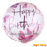 Happy birthday balloon with butterflies and flowers