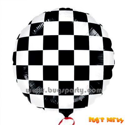 black and white chequered flag helium balloon