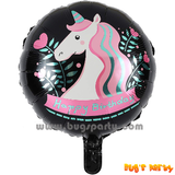 Unicorn Happy Birthday black helium balloon