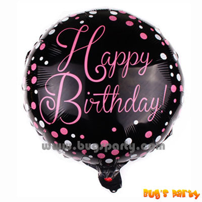 Pink white dots happy birthday helium balloon