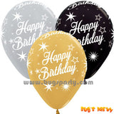 Gold, Silver and Black color Happy Birthday Balloons