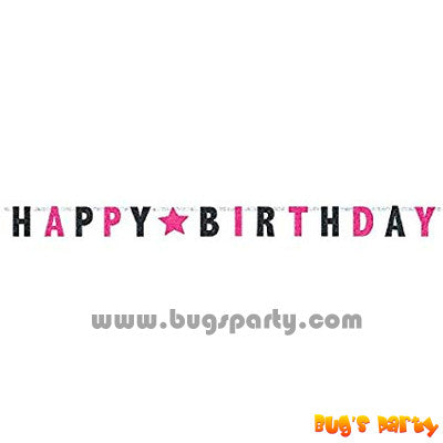 Black and Pink prismatic color happy birthday banner