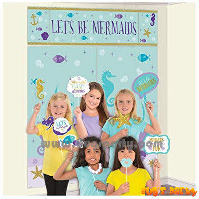 Mermaid theme birthday party scene setter and photo props