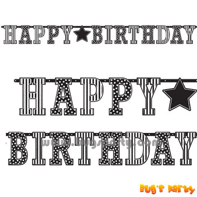 black and white stripes dots birthday letters banner