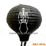 Hot air balloon shaped Halloween black paper lantern, skeleton