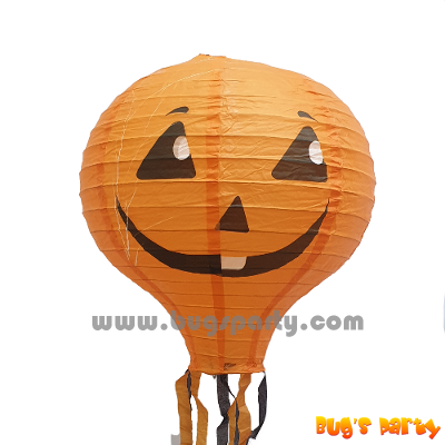 Hot air balloon shaped Halloween orange paper lantern, Pumpkin smiley