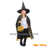 black color celestial star print wizard cape and hat