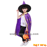 purple color celestial star print wizard cape and hat