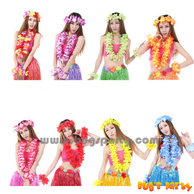 Hawaiian Luau Leis set assorted colors
