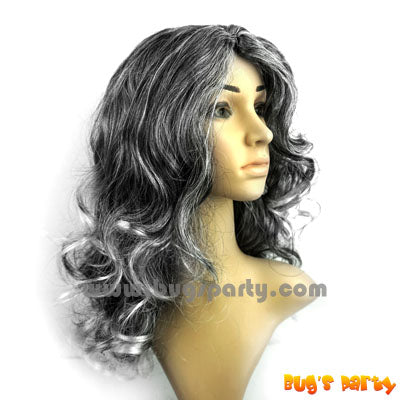 Witch wig, black and white streak