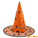 Halloween Orange witch hat with bats and Cats