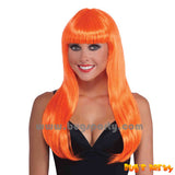 orange color neon wig