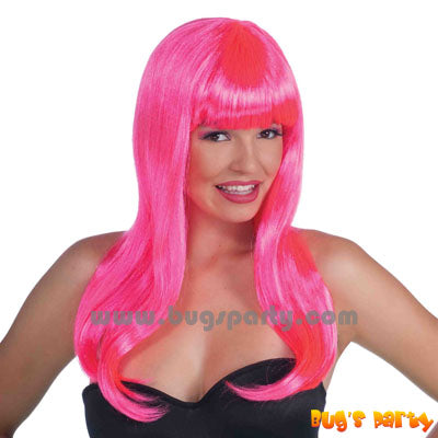 pink color neon wig