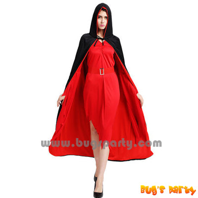 red and black reversible hooded cape