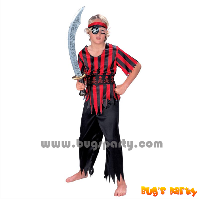 Caribbean pirate boy costume with black and red stripes