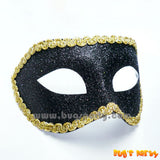 Black glitter mask with gold trim