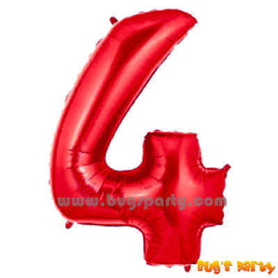 Red 4 Shaped Number Balloon