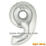 Number 9 Shaped Silver Color Balloon