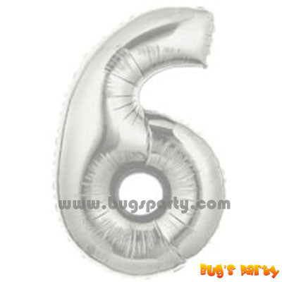 Number 6 Shaped Silver Color Balloon