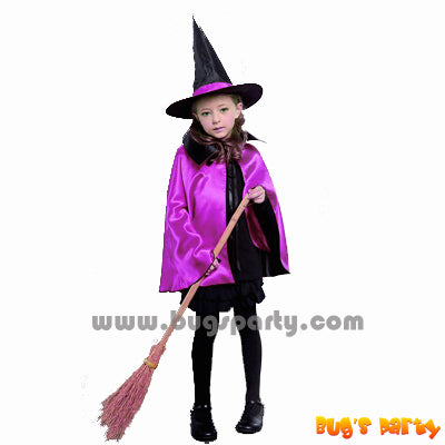Purple witch cape and hat for kids