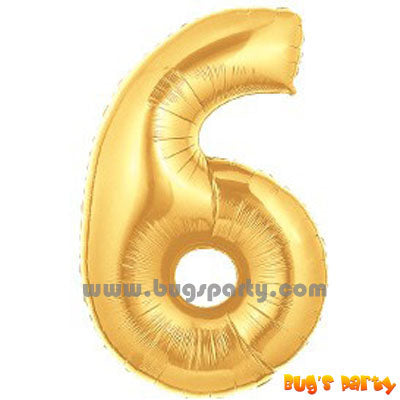 Number 6 Shaped Gold Color Balloon