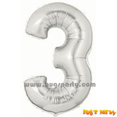 Number 3 Shaped Silver Color Balloon