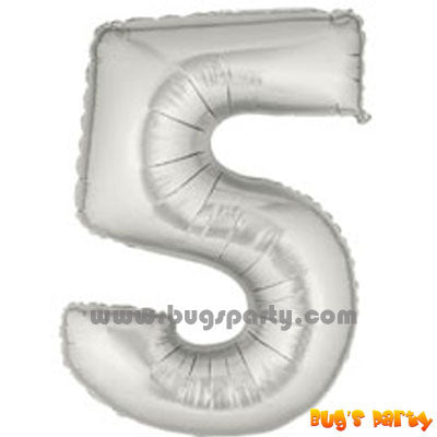 Number 5 Shaped Silver Color Balloon