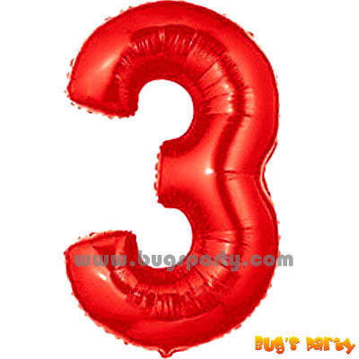 Red 3 Shaped Number Balloon