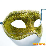 gold glitter mask with gold trim