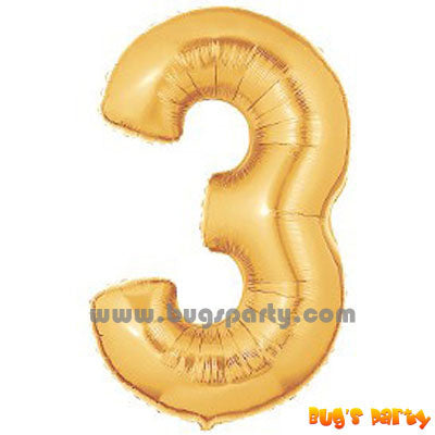 Number 3 Shaped Gold Color Balloon