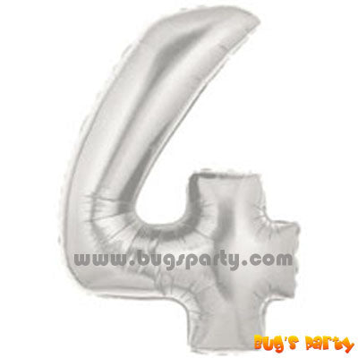 Number 4 Shaped Silver Color Balloon